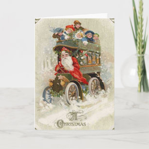 Vintage-Weihnachtskarte Santa Vintage-Automobil Karte
