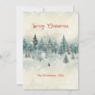 Vintage Weihnachtskarte Snowy Pine Trees Feiertagskarte