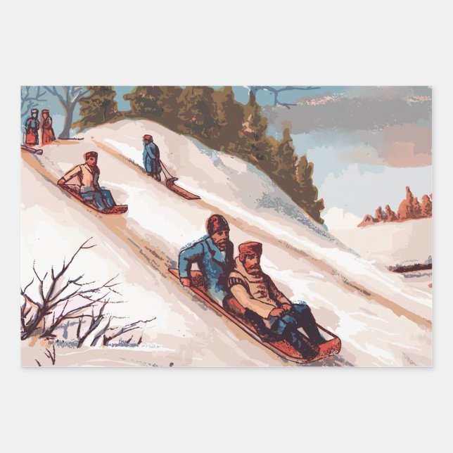 Vintage Weihnachtskarte vom Schnee Geschenkpapier Set (Vorderseite 3)