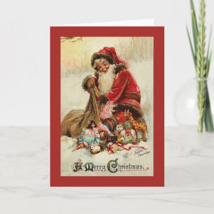 Vintage-Weihnachtskarte   Weihnachtsmann mit Gesch Feiertagskarte