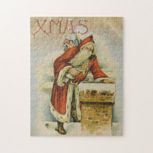 Vintage-Weihnachtskarte, Weihnachtsmann, Schornste Puzzle