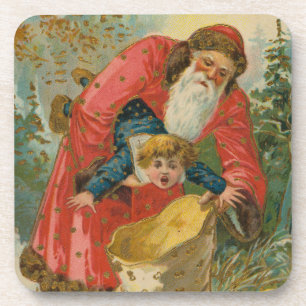 Vintage-Weihnachtskarte, Weihnachtsmann, unartiges Getränkeuntersetzer