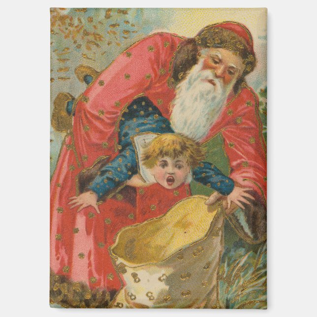 Vintage Weihnachtskarte, Weihnachtsmann, unartiges Magnet (Vorderseite)