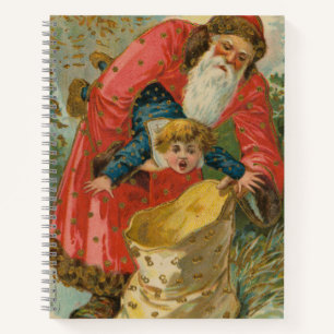 Vintage-Weihnachtskarte, Weihnachtsmann, unartiges Notizbuch