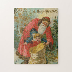 Vintage-Weihnachtskarte, Weihnachtsmann, unartiges Puzzle