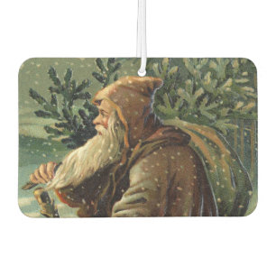 =Vintage Weihnachtskarte, Weihnachtsmann und Baum Autolufterfrischer