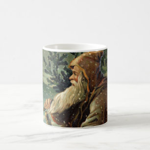 Vintage-Weihnachtskarte, Weihnachtsmann und Baum Kaffeetasse