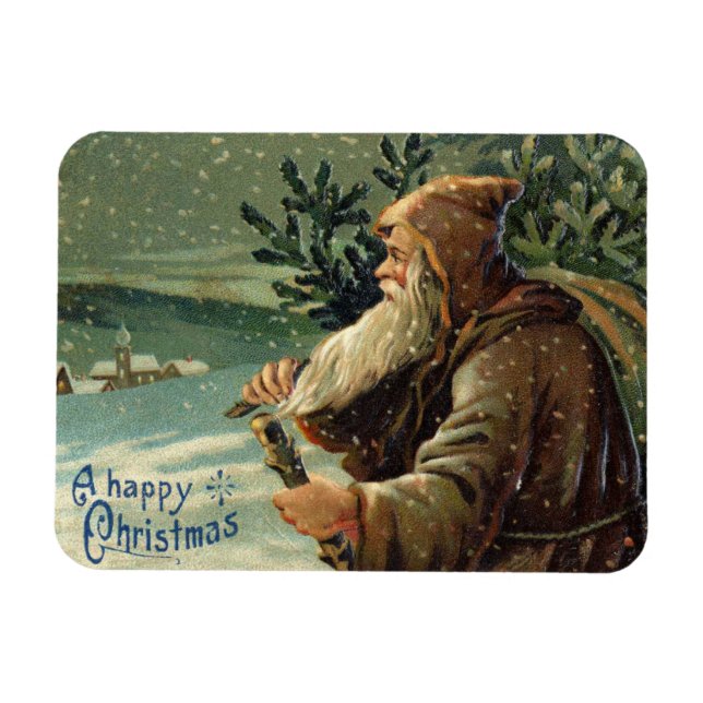 Vintage-Weihnachtskarte, Weihnachtsmann und Baum Magnet (Horizontal)