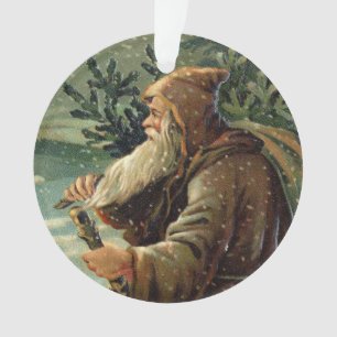 =Vintage Weihnachtskarte, Weihnachtsmann und Baum Ornament