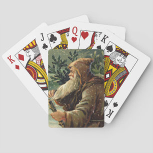 Vintage-Weihnachtskarte, Weihnachtsmann und Baum Spielkarten