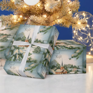 Vintage-Weihnachtskarte Winterkirche Stille Nacht Geschenkpapier