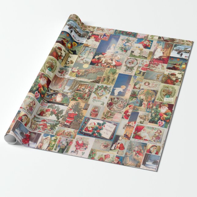 Vintage-Weihnachtskarten Feiertagsmuster Geschenkpapier (Ungerollt)