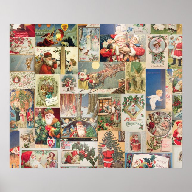 Vintage-Weihnachtskarten Feiertagsmuster Poster (Vorne)