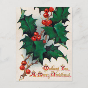 Vintage Weihnachtskarten mit Stechpalmenbeeren Feiertagspostkarte