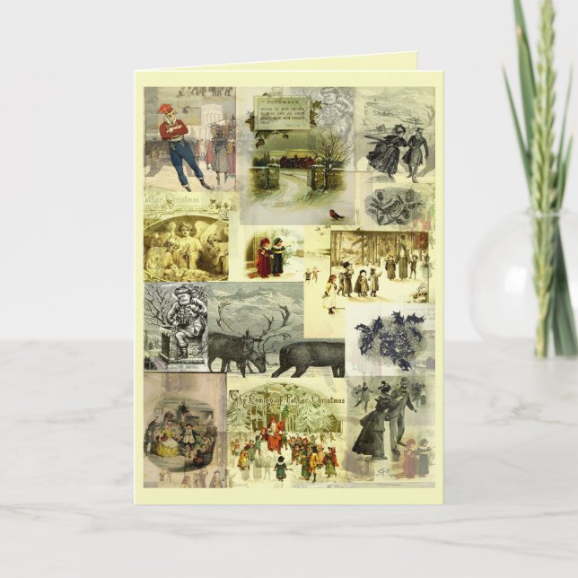 Vintage-Weihnachtskartenbilder-Collage Karte (Vorderseite)