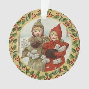 Vintage-Weihnachtskartenmotiv mit zwei Mädchen Ornament