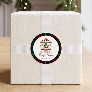 Vintage-Weihnachtskarussell-Tartan-Baby-Party Runder Aufkleber