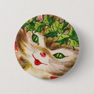 vintage Weihnachtskatze Button