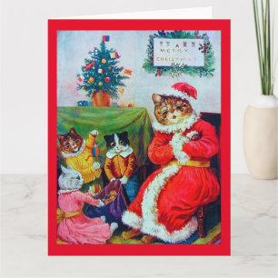 Vintage Weihnachtskatze, Louis Wain Karte
