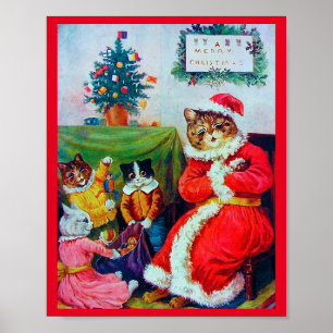Vintage Weihnachtskatze, Louis Wain Poster