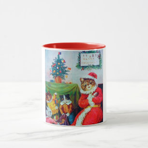 Vintage Weihnachtskatze, Louis Wain Tasse