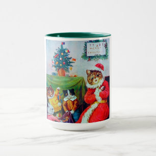 Vintage Weihnachtskatze, Louis Wain Tasse