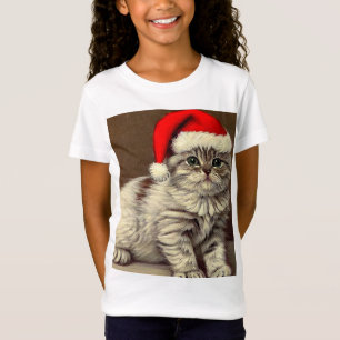Vintage-Weihnachtskatze mit Santa-Hut T-Shirt