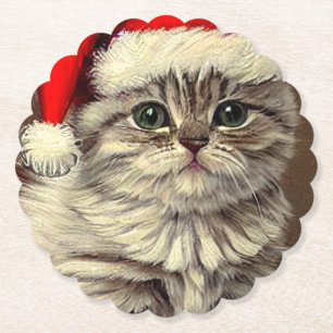 Vintage-Weihnachtskatze mit Weihnachtsmannmütze Untersetzer