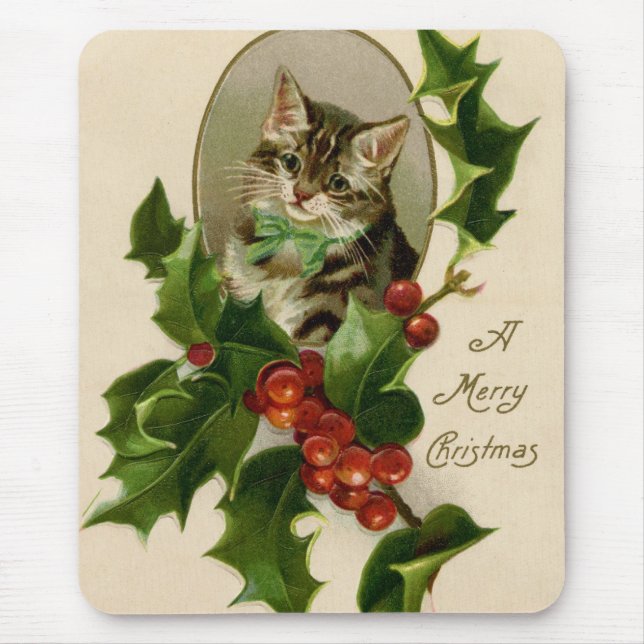 Vintage Weihnachtskatze Mousepad (Vorne)