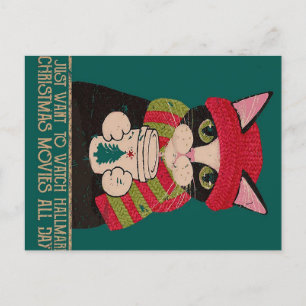 Vintage-Weihnachtskatze Poster Süßes Katzendesig Feiertagspostkarte