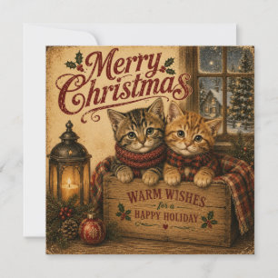 vintage Weihnachtskatzen Flachkarte