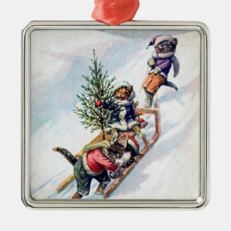 Vintage Weihnachtskatzen-Verzierung Ornament Aus Metall