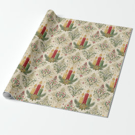 Vintage-Weihnachtskerze Damast-Muster nahtlos Geschenkpapier