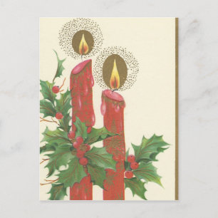 Vintage-Weihnachtskerzen mit Stechpalme Feiertagspostkarte