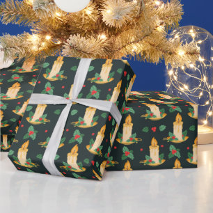 Vintage-Weihnachtskerzen-Stechpalmen-Muster Geschenkpapier