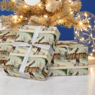 Vintage-Weihnachtskirche Kirchgänger bei der Frühm Geschenkpapier