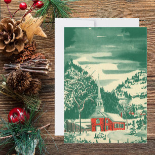 Vintage Weihnachtskirche, Schneelandschaft im Wint Feiertagskarte