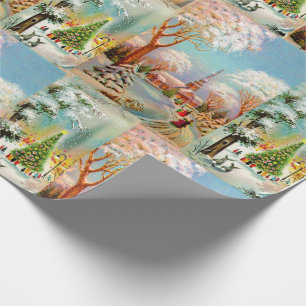 Vintage Weihnachtskirche Schneelandschaften Shabby Geschenkpapier