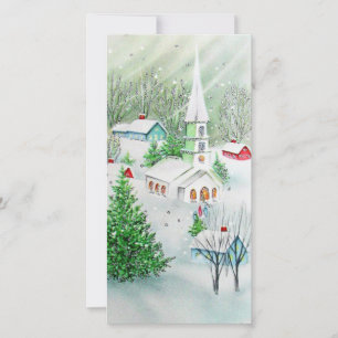 Vintage Weihnachtskirche Winterlandschaft Feiertagskarte