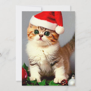 Vintage-Weihnachtskitten mit Santa-Hut Feiertagskarte