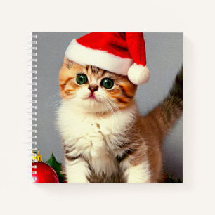 Vintage-Weihnachtskitten mit Weihnachtsmannmütze Notizbuch