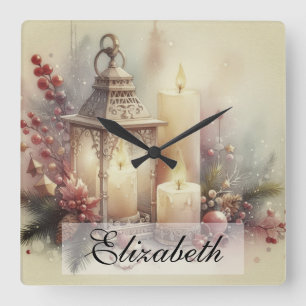 Vintage Weihnachtsklangen und Ornamente Quadratische Wanduhr