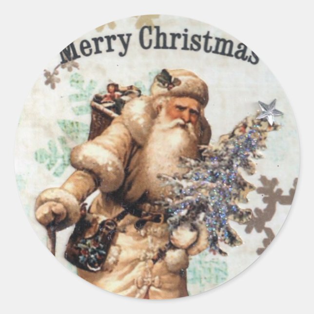 Vintage Weihnachtsklauseln der Alten Welt Runder Aufkleber (Vorderseite)