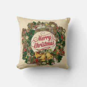 Vintage-Weihnachtskranz (Frohe Weihnachten) Kissen