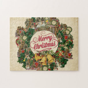 Vintage-Weihnachtskranz (Frohe Weihnachten) Puzzle