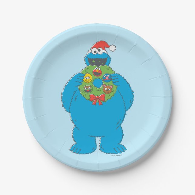 Vintage-Weihnachtskranz mit dem Cookie-Monster Pappteller (Vorderseite)