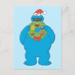 Vintage-Weihnachtskranz mit dem Cookie-Monster Postkarte