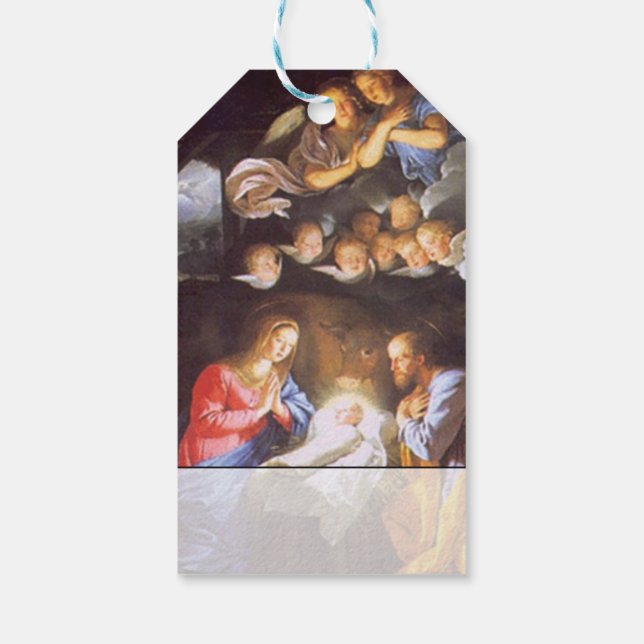 Vintage Weihnachtskrippe mit Engeln Weihnachten Geschenkanhänger (Rückseite)