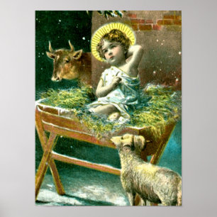 Vintage Weihnachtskrippe Poster