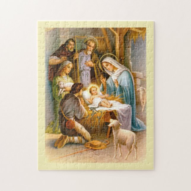 Vintage Weihnachtskrippe Puzzle (Vertikal)